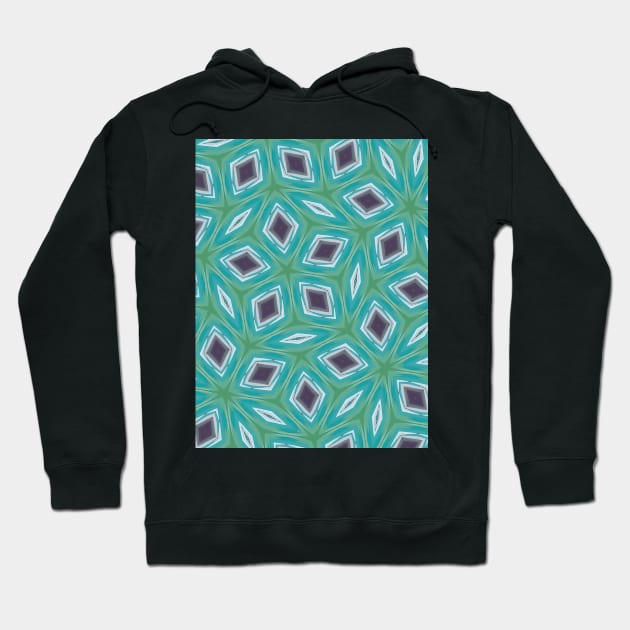 Teal, Green and Dark Gray Star Shaped Pattern with Diamonds - WelshDesignsTP003 Hoodie by WelshDesigns